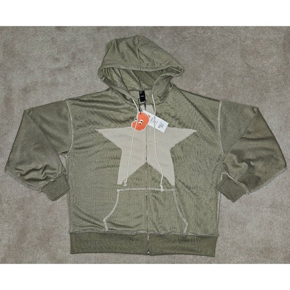 NEW Cider Full-Zip Hoodie Star Raw Seams Size Small Olive Green (brown-ish)